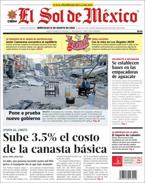 Portada de El Sol de Mexico del 2026-08-12