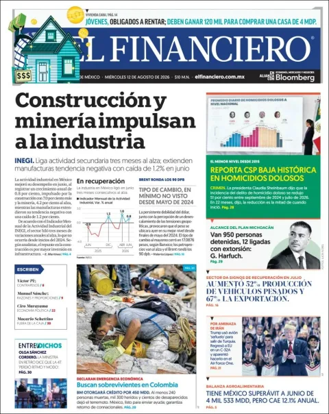 Portada de El Financiero del 2026-08-12