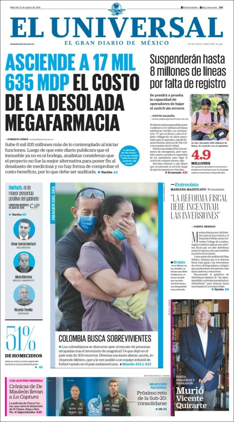 Portada de El Universal del 2026-08-12