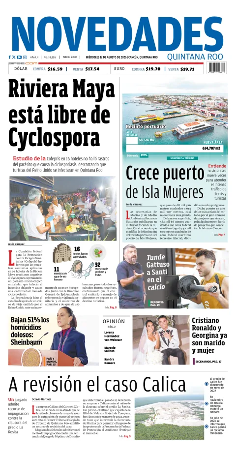 Portada de Novedades Quintana Roo del 2026-08-12