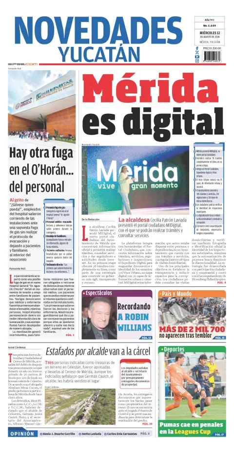 Portada de Novedades Yucatan del 2026-08-12