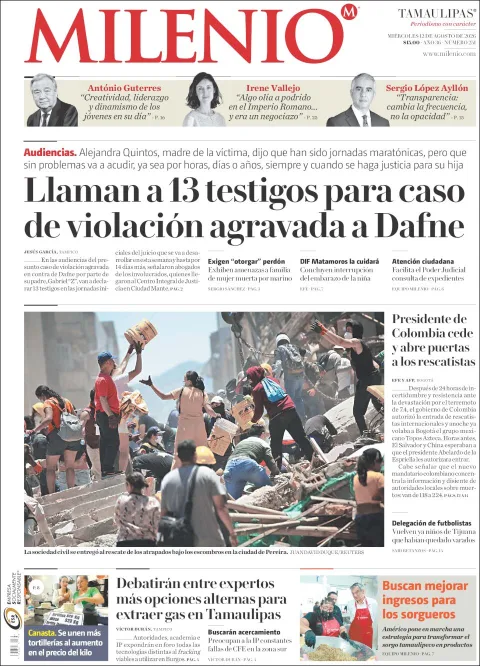 Portada de Milenio Tamaulipas del 2026-08-12