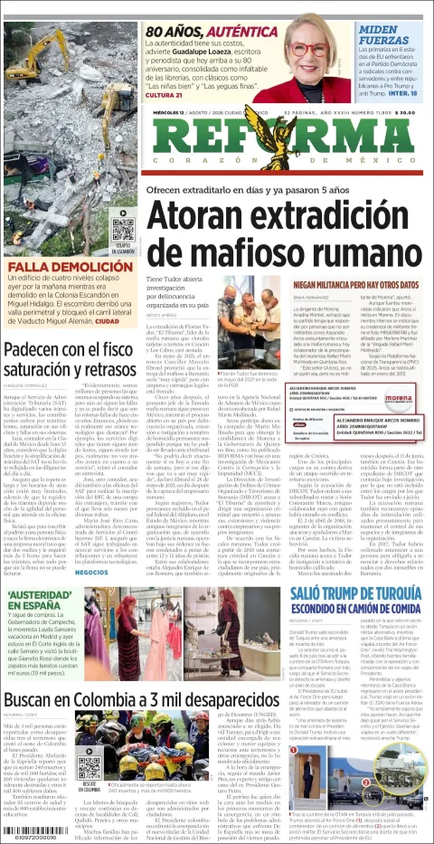 Portada de Reforma del 2026-08-12