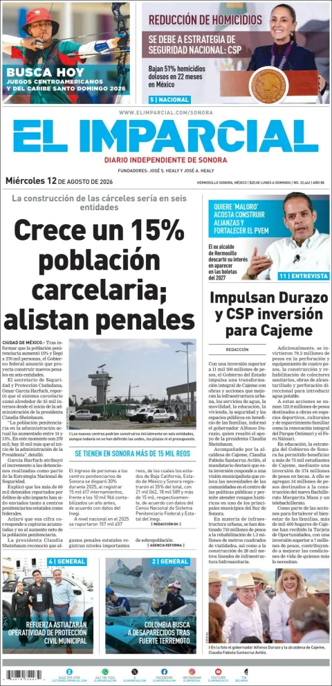 Portada de El Imparcial del 2026-08-12