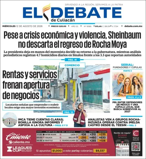 Portada de El Debate de Culiacan del 2026-08-12