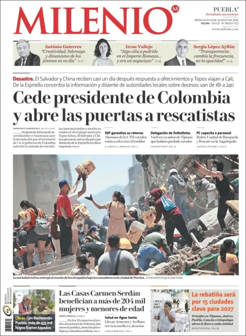 Portada de Milenio Puebla del 2026-08-12