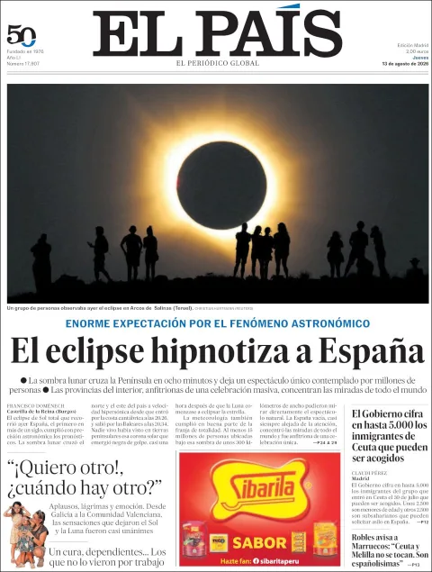 Portada de El Pais del 2026-08-13