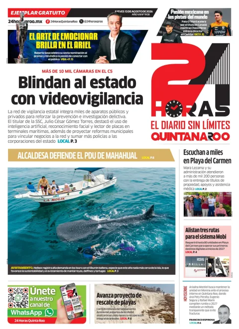 Portada de 24 Horas Quintana Roo del 2026-08-13
