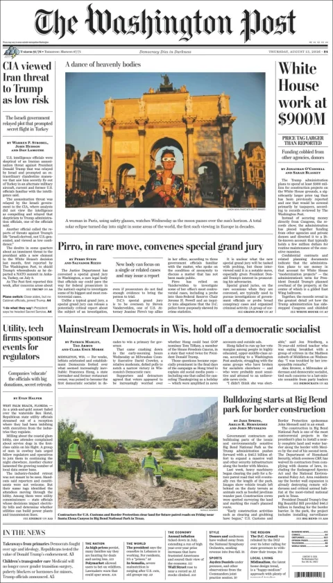 Portada de The Washington Post del 2026-08-13