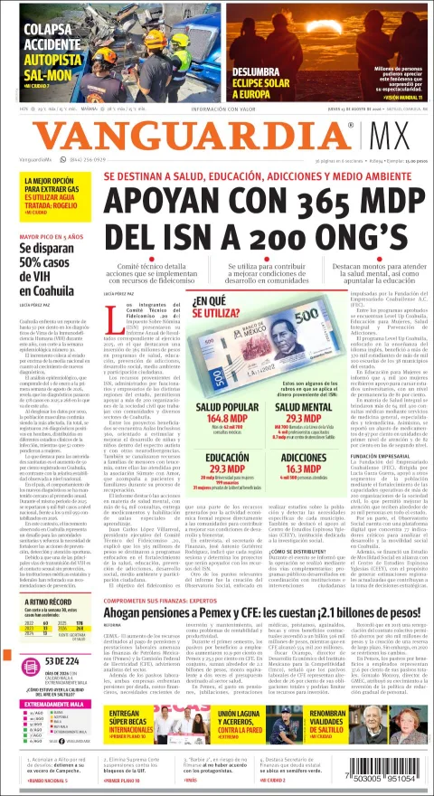 Portada de Vanguardia del 2026-08-13