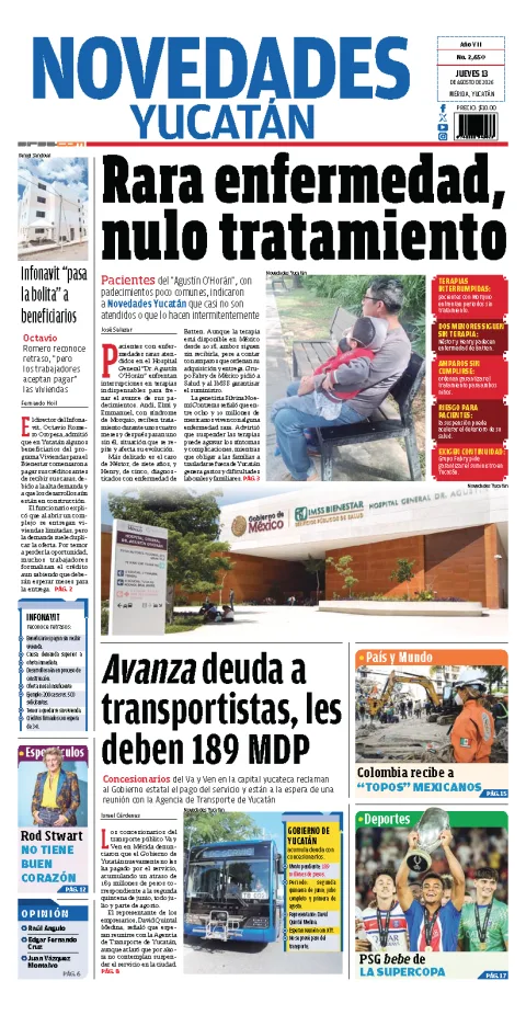 Portada de Novedades Yucatan del 2026-08-13