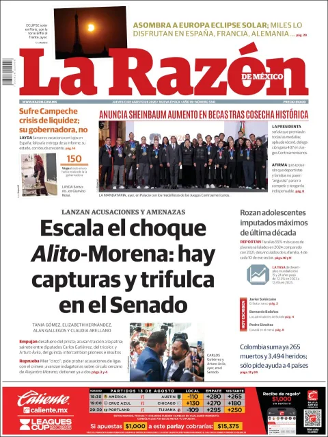 Portada de La Razon del 2026-08-13