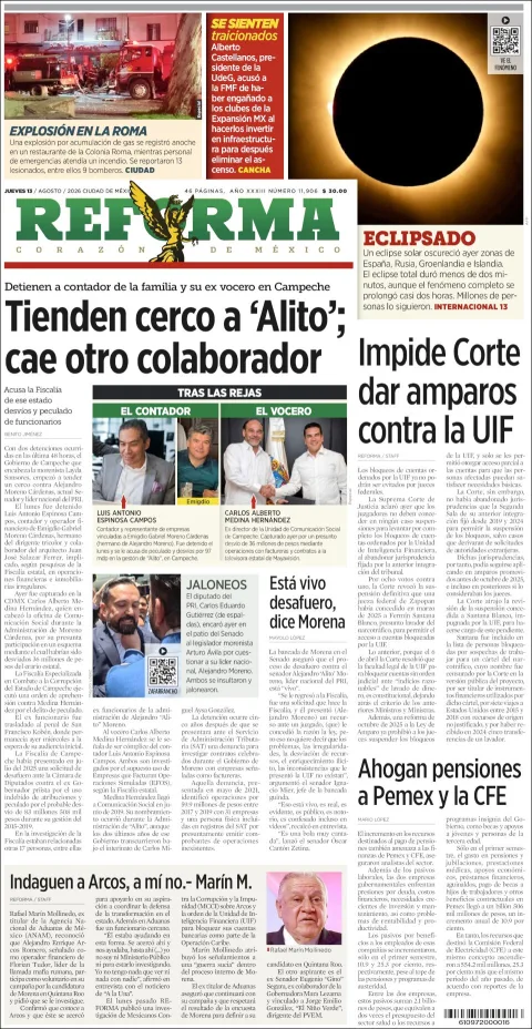 Portada de Reforma del 2026-08-13