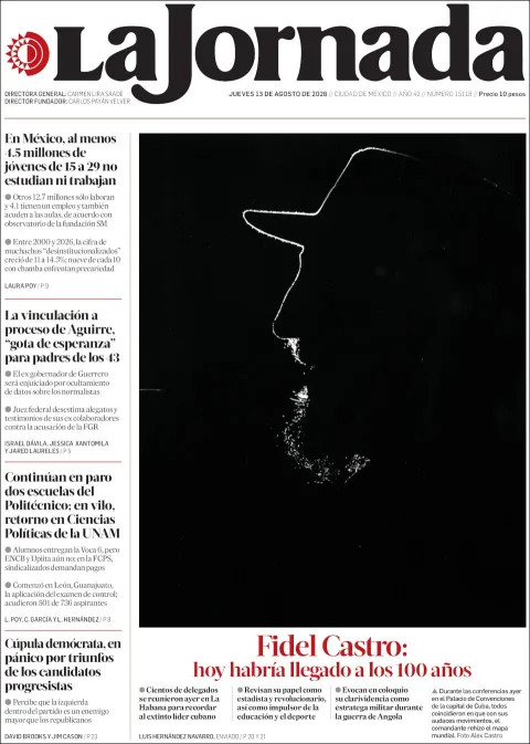 Portada de La Jornada del 2026-08-13