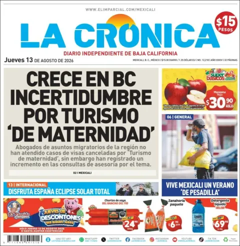 Portada de La Cronica del 2026-08-13