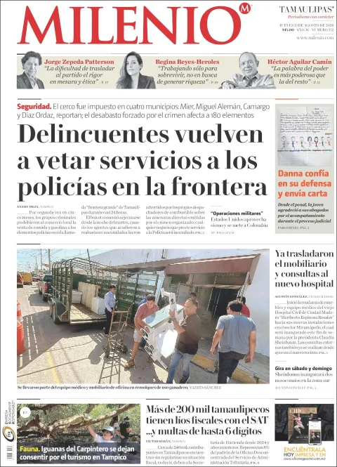 Portada de Milenio Tamaulipas del 2026-08-13