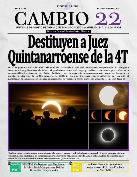 Portada de Diario Cambio 22 (portada) del 2026-08-13