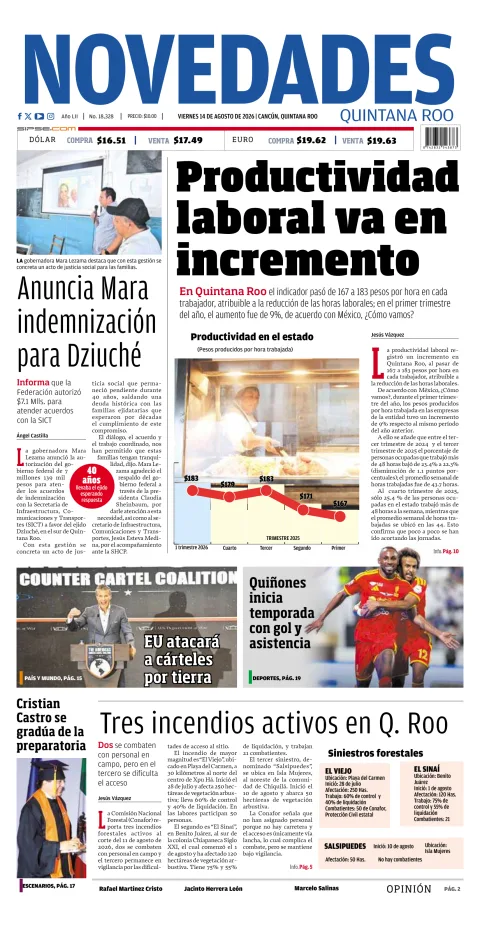Portada de Novedades Quintana Roo del 2026-08-14