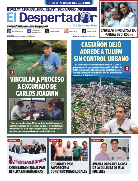 Portada de El Despertador de Quintana Roo del 2026-08-14
