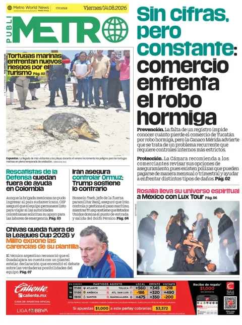 Portada de Publimetro Merida del 2026-08-14