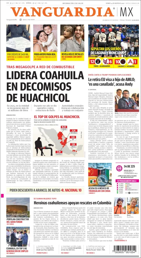 Portada de Vanguardia del 2026-08-14
