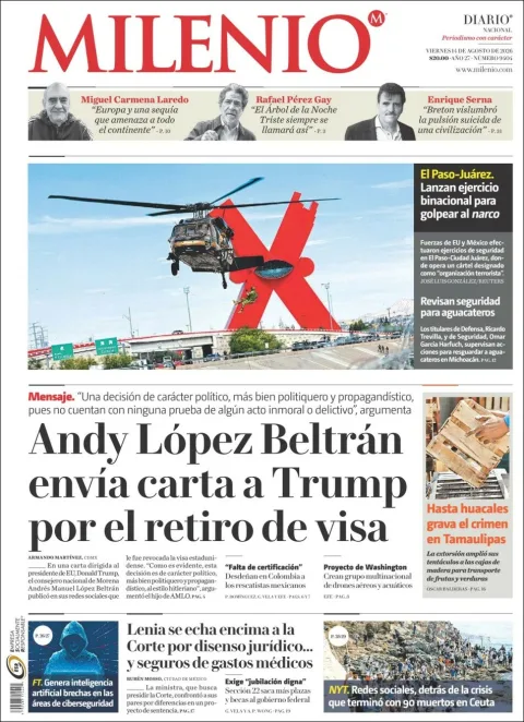 Portada de Milenio del 2026-08-14