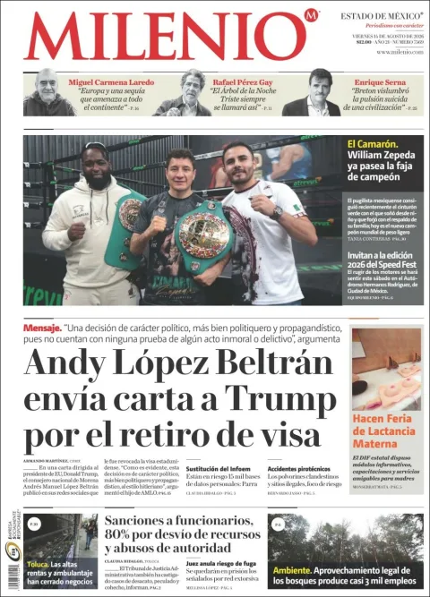 Portada de Milenio Edo de Mexico del 2026-08-14