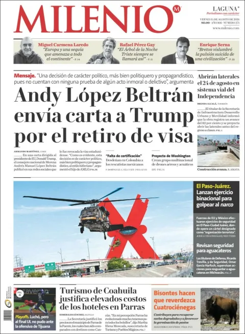 Portada de Milenio Laguna del 2026-08-14