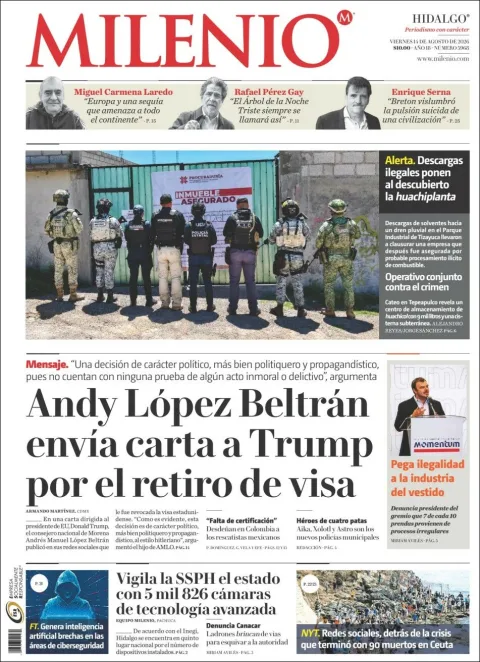 Portada de Milenio Hidalgo del 2026-08-14