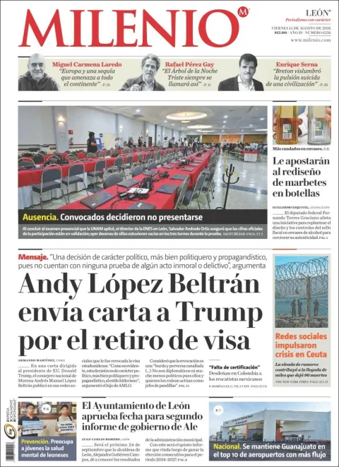 Portada de Milenio Leon del 2026-08-14