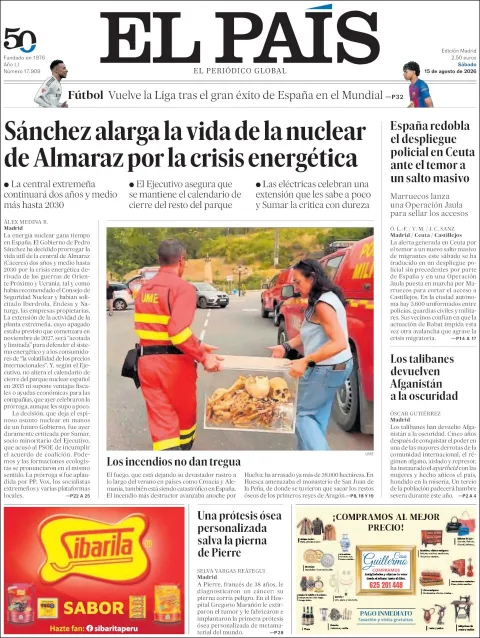 Portada de El Pais del 2026-08-15