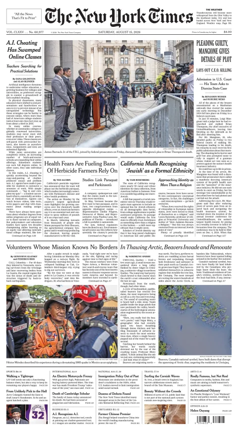 Portada de The New York Times (national) del 2026-08-15