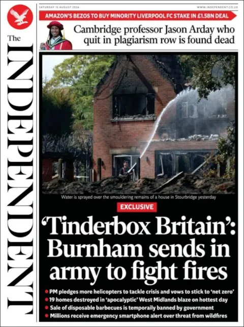 Portada de The Independent del 2026-08-15