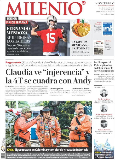 Portada de Milenio del 2026-08-15
