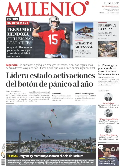 Portada de Milenio Hidalgo del 2026-08-15