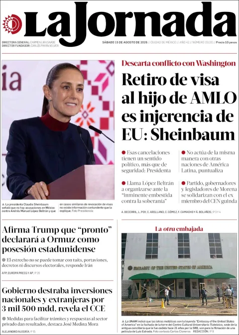 Portada de La Jornada del 2026-08-15