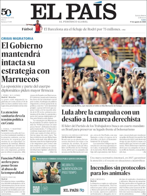 Portada de El Pais del 2026-08-17