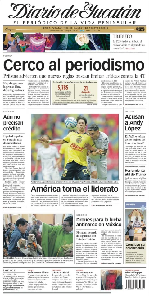 Portada de Diario de Yucatán del 2026-08-17