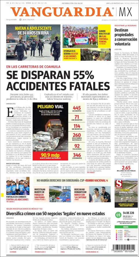 Portada de Vanguardia del 2026-08-17