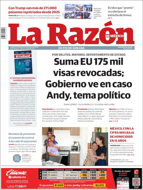 Portada de La Razon del 2026-08-17