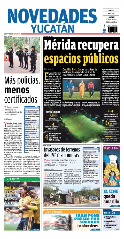 Portada de Novedades Yucatan del 2026-08-17