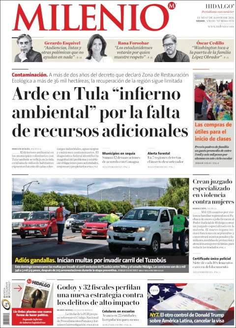 Portada de Milenio Hidalgo del 2026-08-17