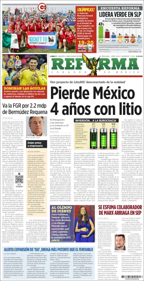 Portada de Reforma del 2026-08-17