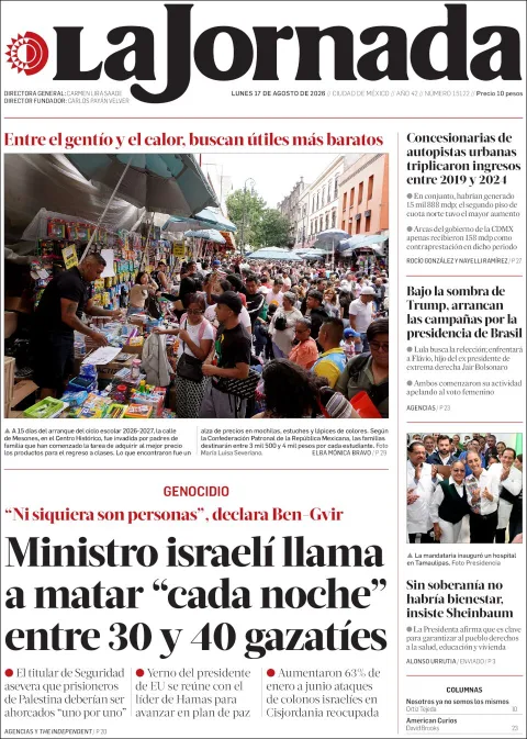 Portada de La Jornada del 2026-08-17