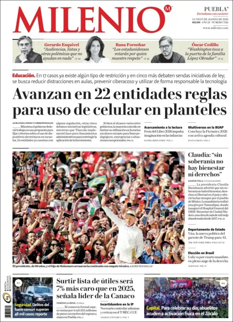 Portada de Milenio Puebla del 2026-08-17