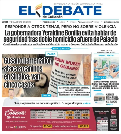 Portada de El Debate de Culiacan del 2026-08-17