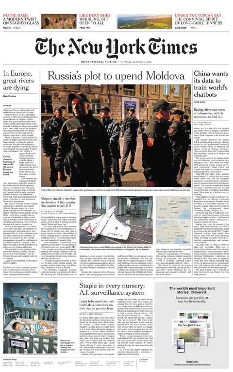Portada de The New York Times (international) del martes, 18 de agosto de 2026