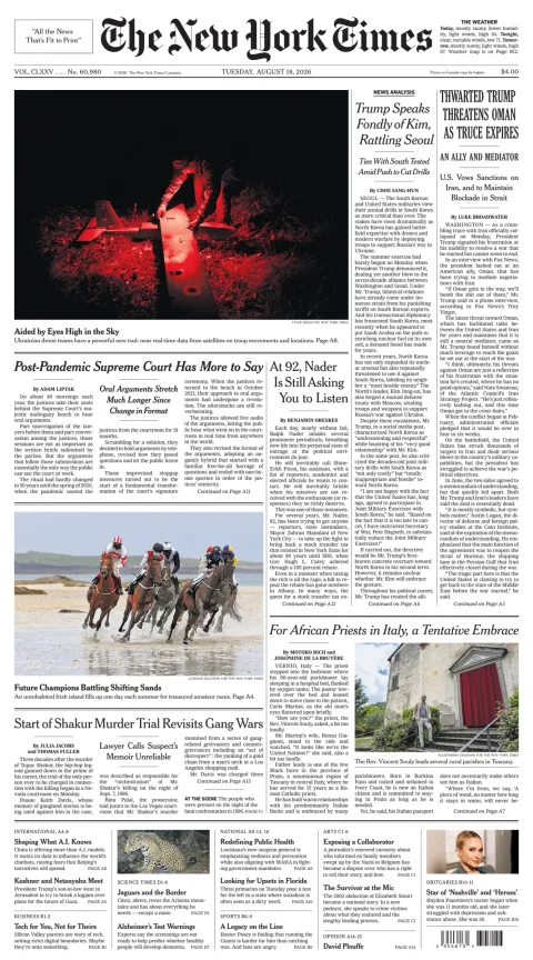 Portada de The New York Times (new York)