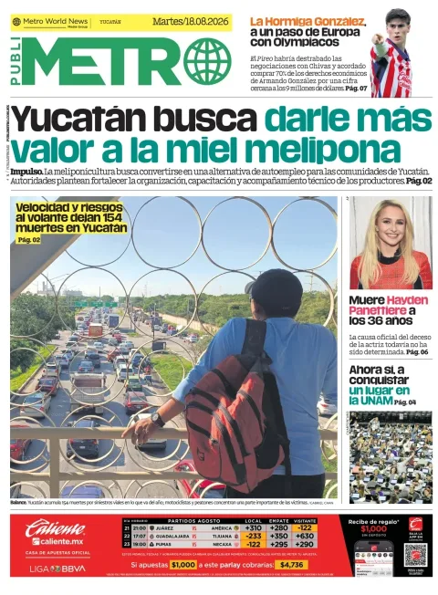 Portada de Publimetro Merida del 2026-08-18