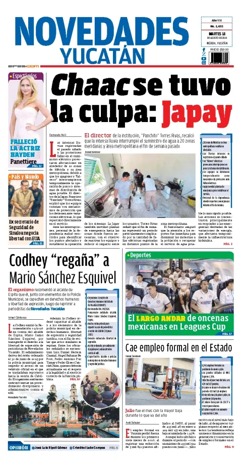 Portada de Novedades Yucatan del 2026-08-18
